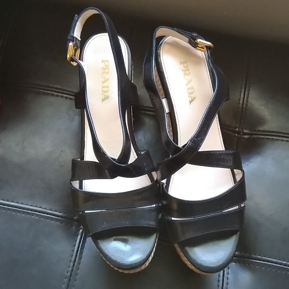PRADA patent leather cork  wedge sandals.
